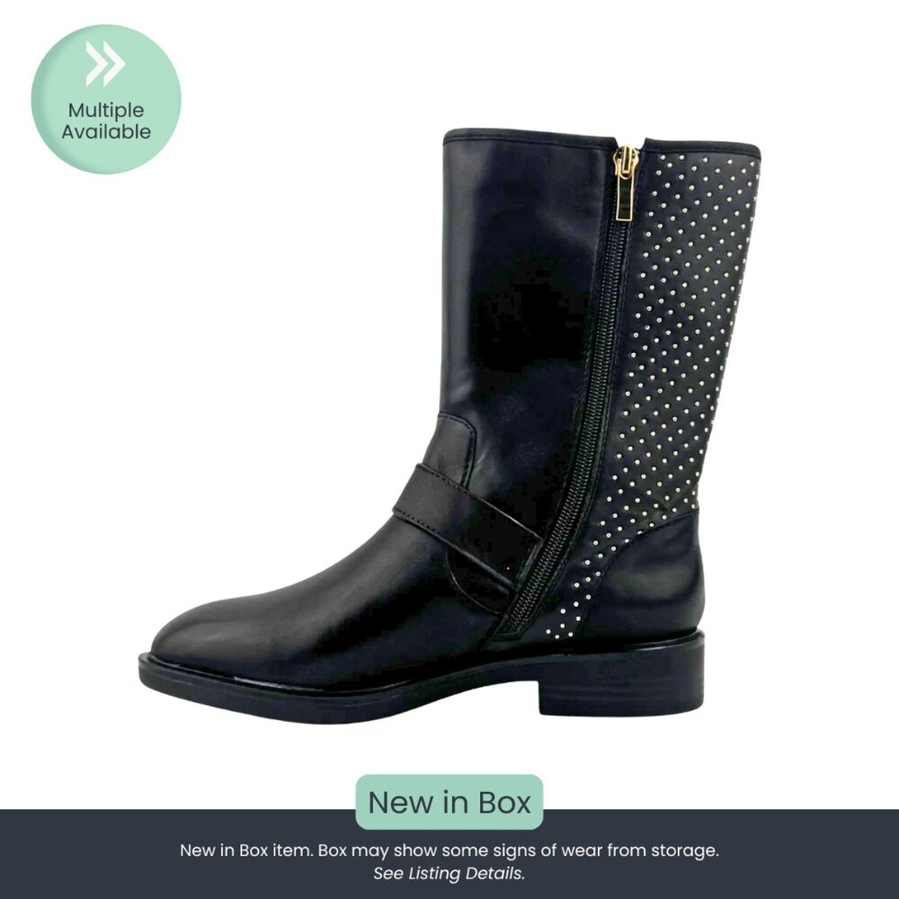 Steve Madden Zain Mid-Calf Boots – Black with Gold Studs